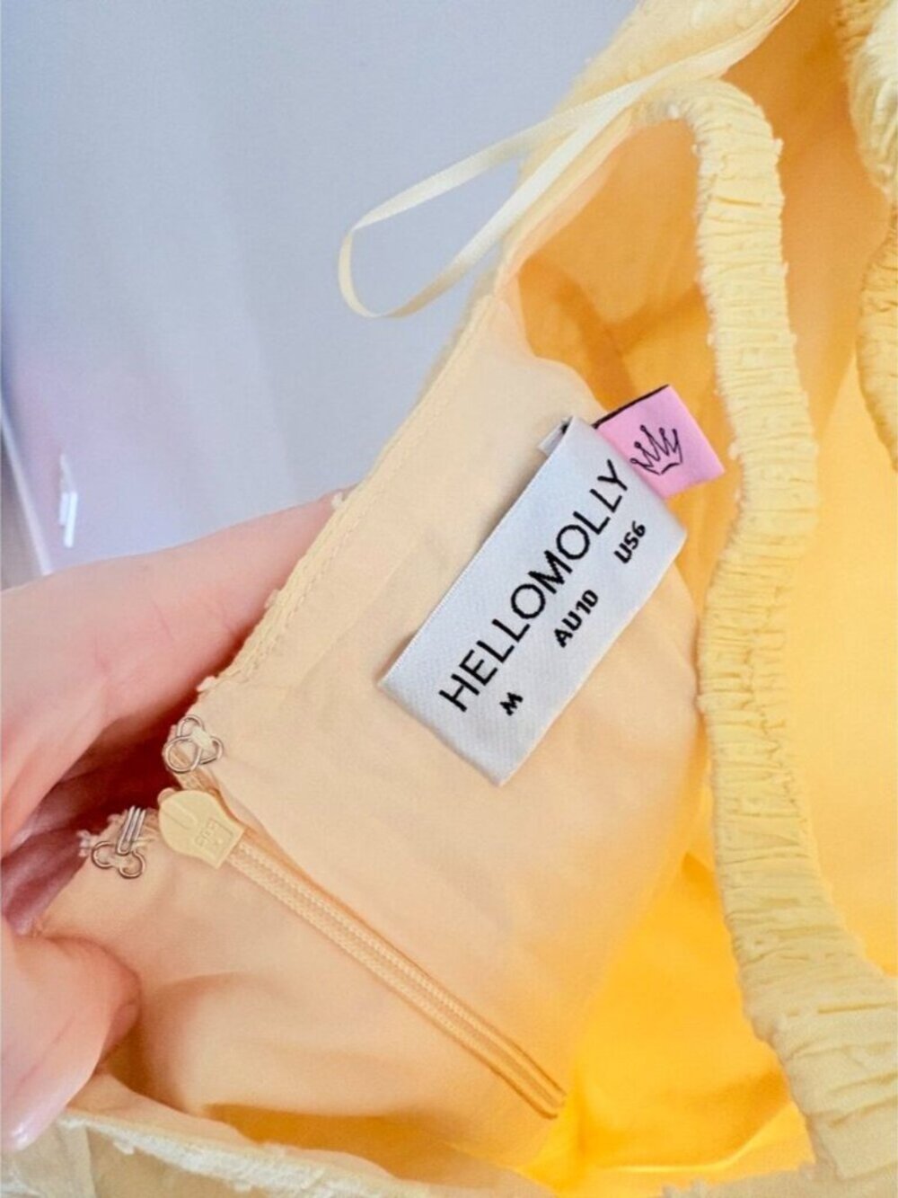 Hello Molly Curious Girl Puff Sleeve Mini Dress Pastel Yellow Size 6/ Medium - Picture 7 of 8